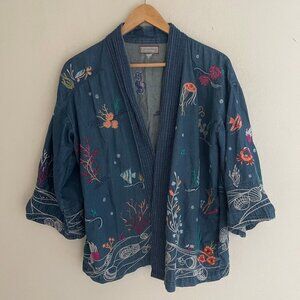 JOHNNY WAS WorkShop Denim Embroidered Jacket/Wrap: Small; Excellent Condition